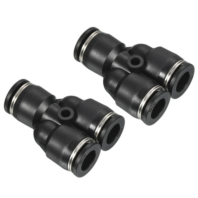 Unique Bargains Y Shape 3/8' Push to Connect Pneumatic Air Line Fitting, Black 2 Pack