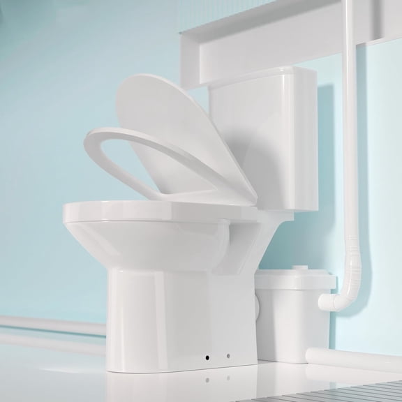 WinZo Macerator Pump Two Piece Toilet Upflush System for Basement Extra Tall 19" Comfort Bowl With Dual Flush Toilet Tank & Pump for Sink, Toilet, Bathtub, White (750W Macerating Toilet NEW)