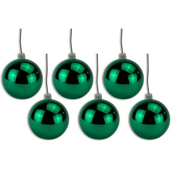 Queens of Christmas 5 in. Shiny Ball Ornament with Wire & UV Coating, Green - Pack of 6