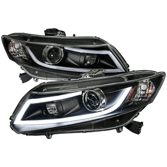 LED Bar Projector Headlights (Black Housing/Clear Lens) Made for and Compatible with 2012-2013 Honda Civic Coupe/ 2012-2015 Civic Sedan