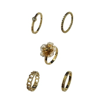 Time and Tru Etched Flower Gold Rings, 5 Pack