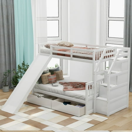 Twin Over Full Bunk Bed With Drawers, Diy Twin Bed With Cube Storage Canada