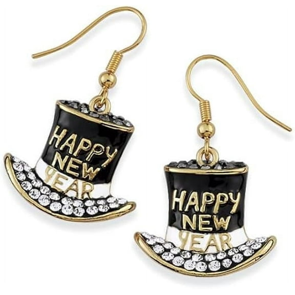 SAGEFINDS Happy New Year’s Eve Party Hat Earrings | Enameled Goldplate and Crystal Festive Holiday Jewelry | Sparkling Rhinestone Accessory