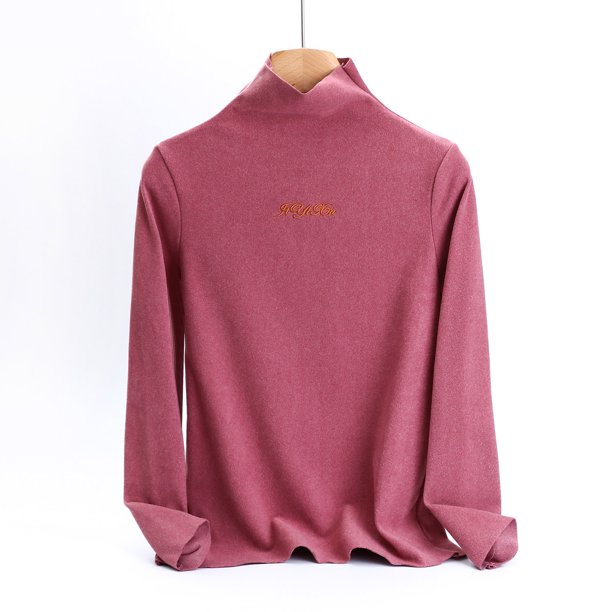 Ropa interior térmica para mujer, camiseta básica de cuello semialto, ropa interior térmica de manga larga de terciopelo alemán grueso, pijama de poliéster para mujer