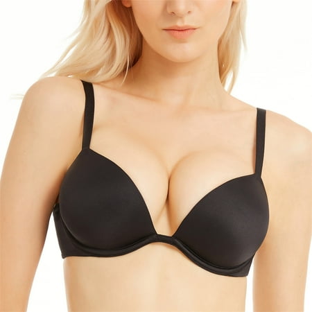 Wingslove Womens Push-up Bra Deep V Plunge Underwire T-Shirt Bra  Black 32B