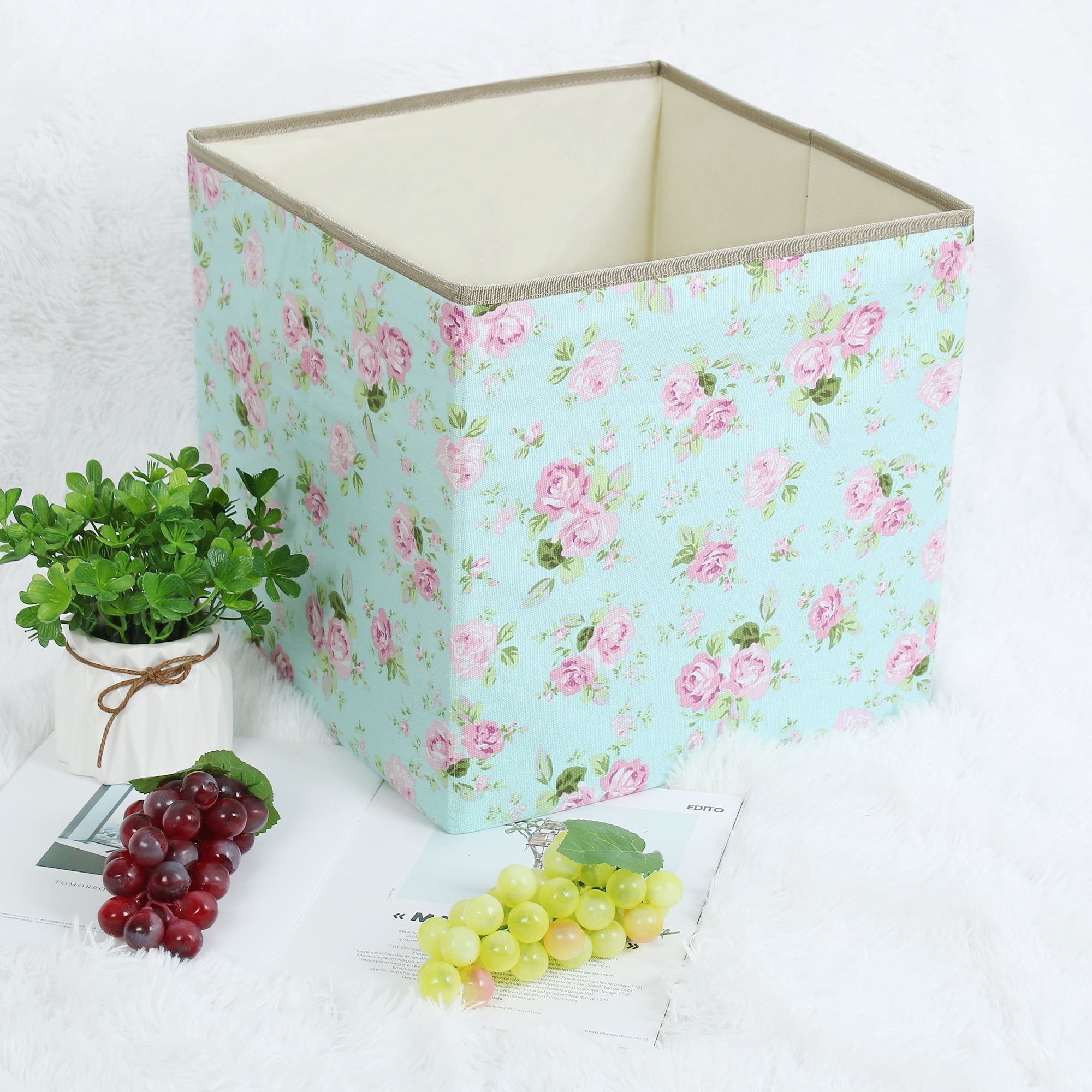 Storage Bin Cube Fabric Toy Basket Organizer Box for Closet Floral 13