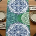 thumbnail image 5 of Blue Floral Pattern 36 Inch Table Runner, Vintage Green Teal Ombre Farmhouse Dresser Scarf Cotton & Linen Tablerunner for Dining/Kitchen Island/Holiday Party Décor Small 13" x 36", 5 of 9