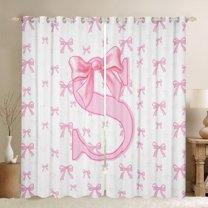 jejeloiu Letter S Monogrammed Curtains Pack of 2 (42x84 Each),Kawaii Cute Bowtie Curtains Blackout,Pink Bowknot Ribbon Bedroom Curtains For Girls,Microfiber Room Decorative
