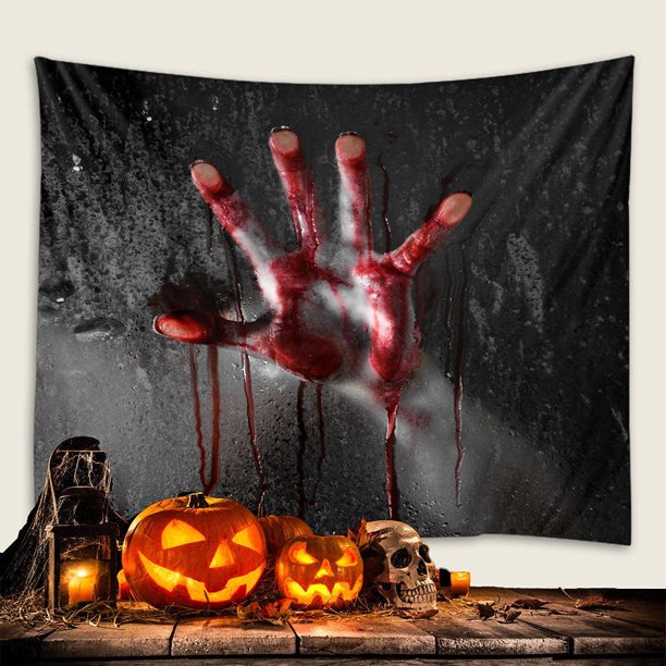 Tapiz de Halloween súper aterrador, decoración de pared, tela, patrón de terror, tapiz de Halloween, tela colgante, tela de fondo, decoración de fiesta de Halloween, tela de fondo (180 * 230 CM)