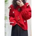 thumbnail image 4 of Sweet Girl-suéter rojo de Navidad para mujer, jersey de manga larga, holgado, informal, decoración de vacaciones, cuello redondo, tejido punto torcido, novedad, 4 of 4