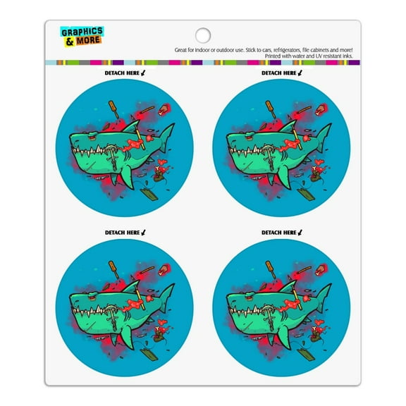 Shark Shipwreck With Debris Harpoon and Anchor Refrigerator Fridge Locker Vinyl Circle Magnet Set