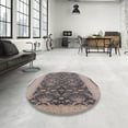 thumbnail image 4 of Ahgly Company Machine Washable Indoor Round Industrial Modern Khaki Rose Pink Area Rugs, 8' Round, 4 of 7