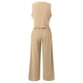 thumbnail image 7 of Riforla Women's 2 Piece Cotton Casual Outfits Womens Button Sleeveless Vest Shirt Straight Wide Leg Trousers with Pockets 2 Piece Sets for Women Khaki XL, 7 of 7