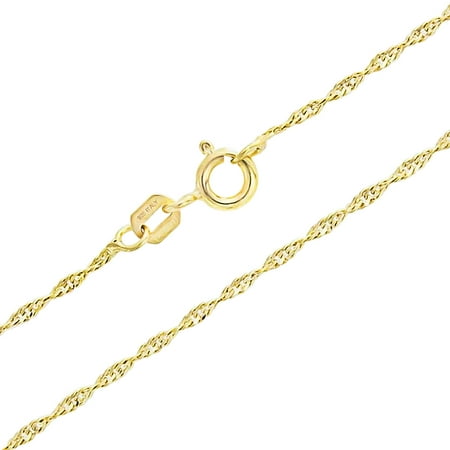 Geometric Link Necklace - Thin 1.5MM 020 Gauge Singapore Twisted Rope Link Chain Necklace For Women 14K Gold Plated 925 Sterling Silver Italian