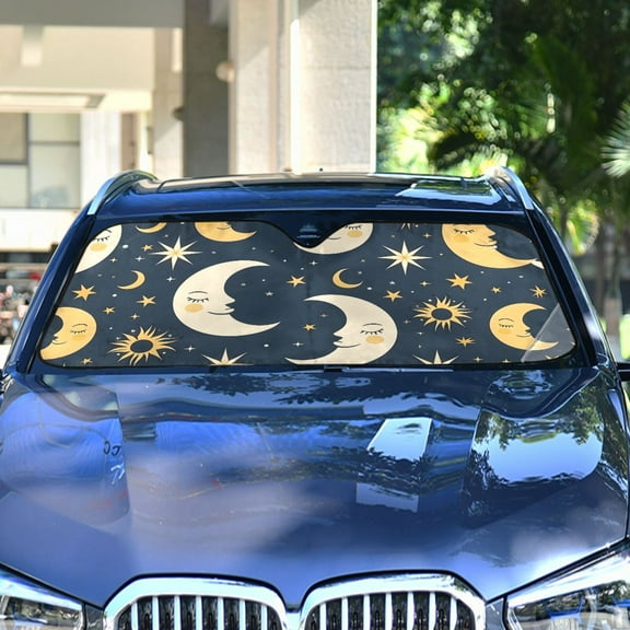 Sun and Moon and Star Automotive Front Car Windshield Sun Shade Reflector Foldable for Front Fit for Cars Truck SUVs