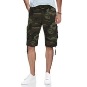 RawX Men's Belted Cargo Shorts With Twill Piping, Olive Camo, Size 42
