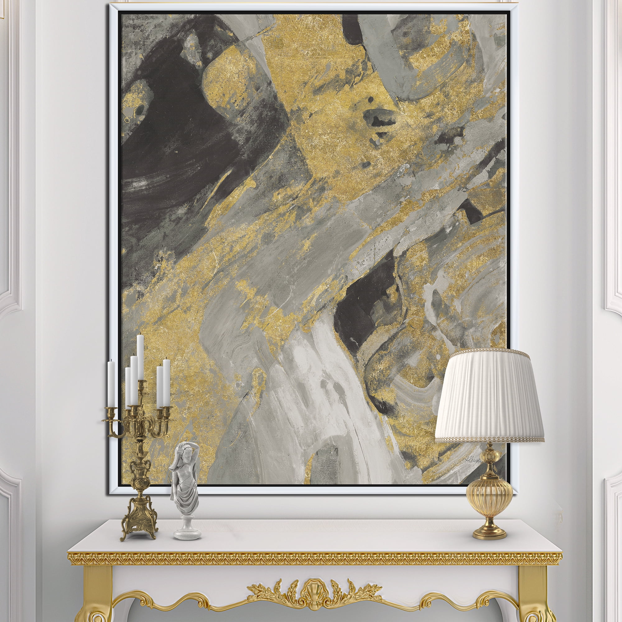 Designart ' Marble Gold and Black ' Modern & Contemporary Framed Canvas