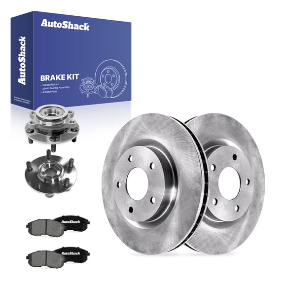 AutoShack Front Brake Rotors, Ceramic Pads & Hub Bearing Assemblies for Nissan, Sentra 2007-2012, FWD L4 2.5L - 11.65" (295.8 mm), 5-Lug
