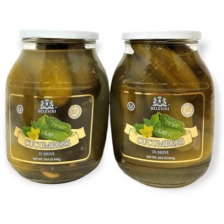 Belevini Pickled Cucumbers in Brine 840g/29.6 Oz | Non GMO, No Sugar, Keto and Vegan Friendly, Kosher (Pack of 2)