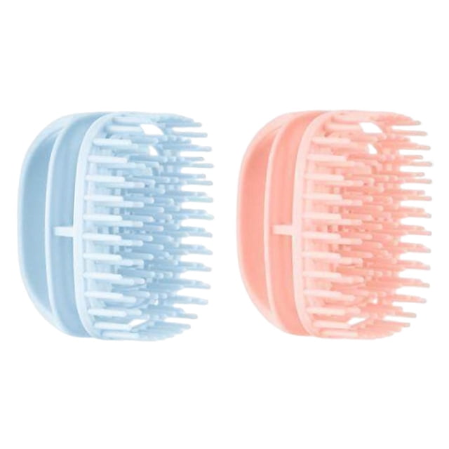 Cepillo de champú con masaje para el cuero cabelludo, limpieza profunda para todo tipo de cabello, formato compacto premium. Rosa y azul