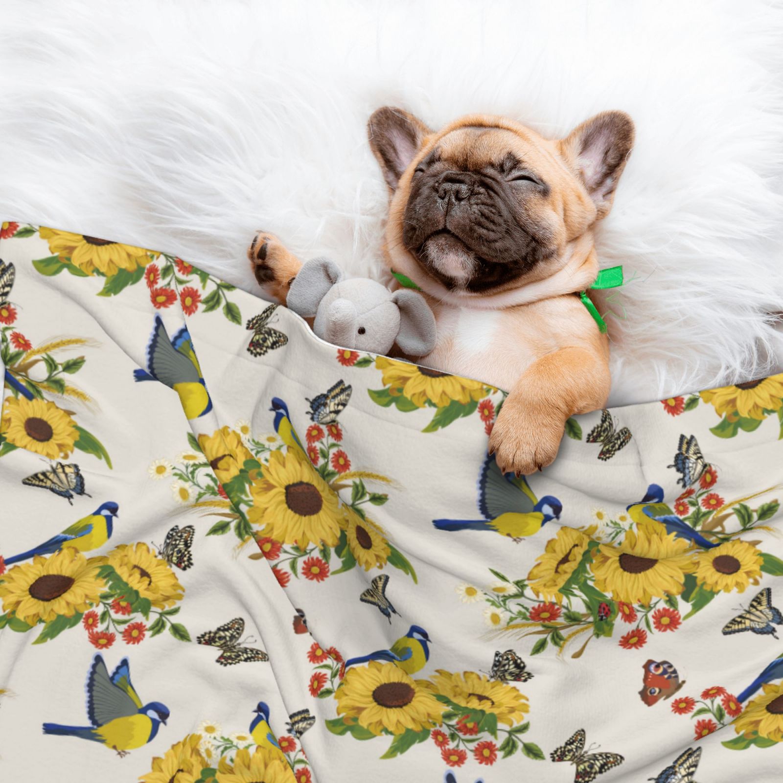 Naloa Bird Sunflowers Dog Blanket, 3 Sizes Cat Blanket for Indoor Cats Large Medium Small Dog Gifts-Medium