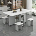 thumbnail image 5 of Barara King Dining Table, Kitchen Dining Table,Folding Drop Leaf Dining Table Set for 4 with 4 Chairs, Foldable Dining Table with Storage and 6 Wheels, White, 5 of 11