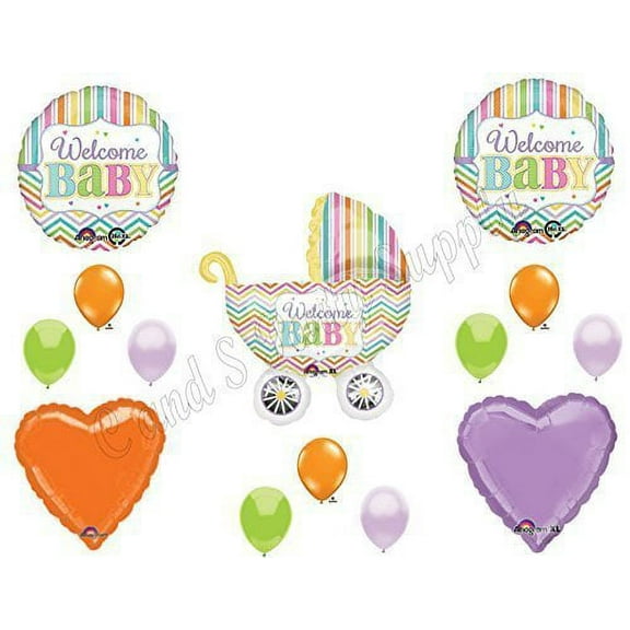 CHEVRON CARRIAGE BABY SHOWER Balloons Decoration Supplies Boy girl Newborn by Anagram
