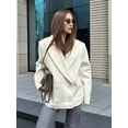 thumbnail image 4 of Women'S French Retro Old Money Style Woolen Coat Fall Winter Lapel Long Sleeve Loose Double-Breasted Suit Cream White L, 4 of 9