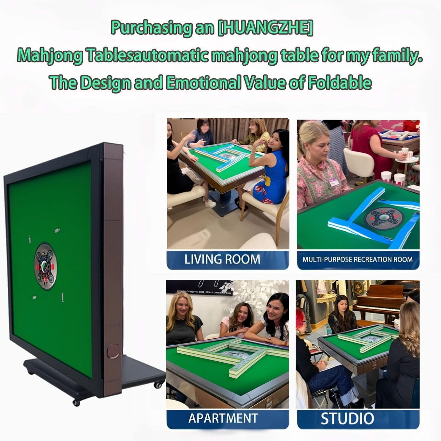 HUANGZHE Foldable Automatic Mahjong Table for American and Chinese Rules, 42mm