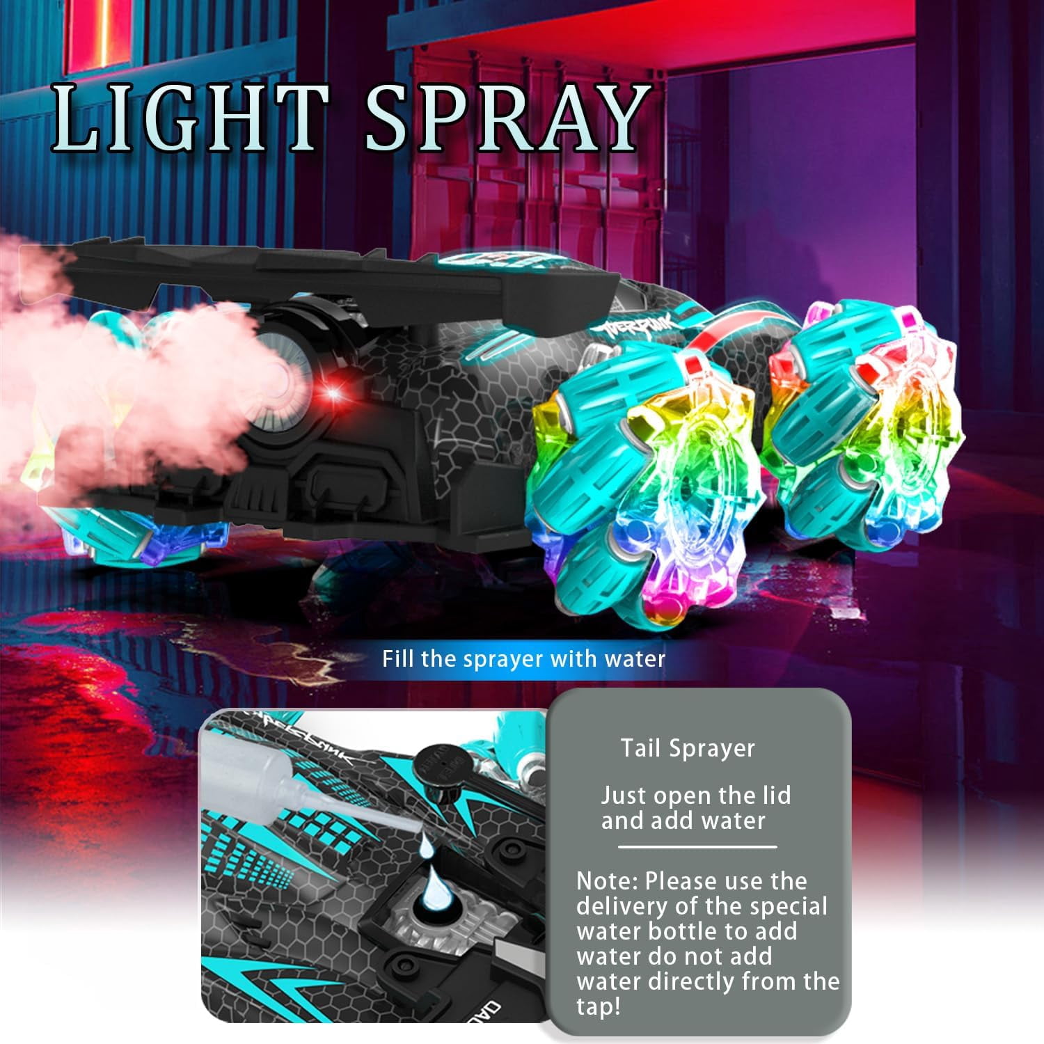 Funtogether Toys RC Gesture Sensing Stunt Car with Spray, Lights & Music, 360° Rotating 4WD Transforming Remote Control Car for Boys Ages 6–12