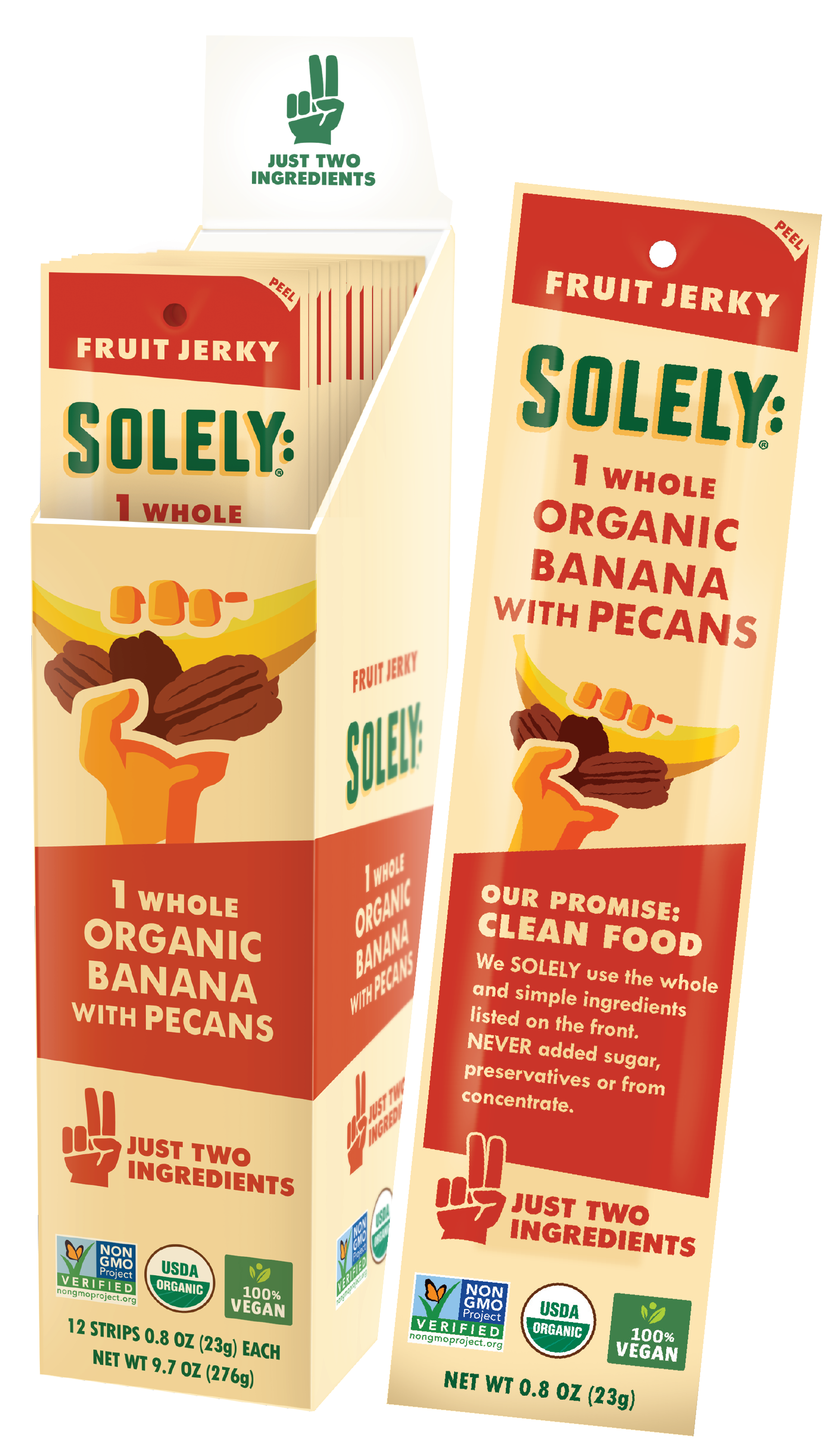 SOLELY Organic Banana with Pecan Fruit Jerky, 12 Strips Two