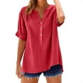 thumbnail image 6 of Red Womens Tops Loose Shirt Top Stand Solid Color Sleeve Collar Casual Women's Shirt Women's Shirt Shirts for Women, 6 of 6