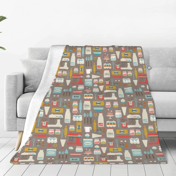 Fotbe Kitchen Food Manta de Franela Acolchonada con Estampado, Súper Suave y Esponjosa, Extra Grande para Sofá, Cama, Uso Todo el Año-50"x40"
