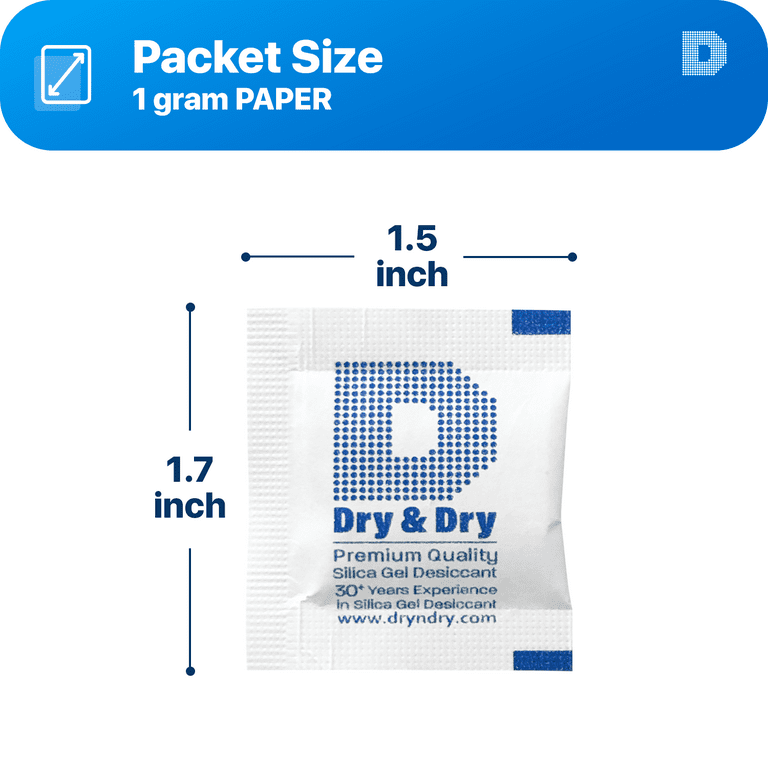 Dry & Dry 5 Gram [50 Packets] Premium Silica Gel Silica Gel Packets  Desiccants Silica Gel Packs - Rechargeable Moisture Absorbers, Desiccant  Packets