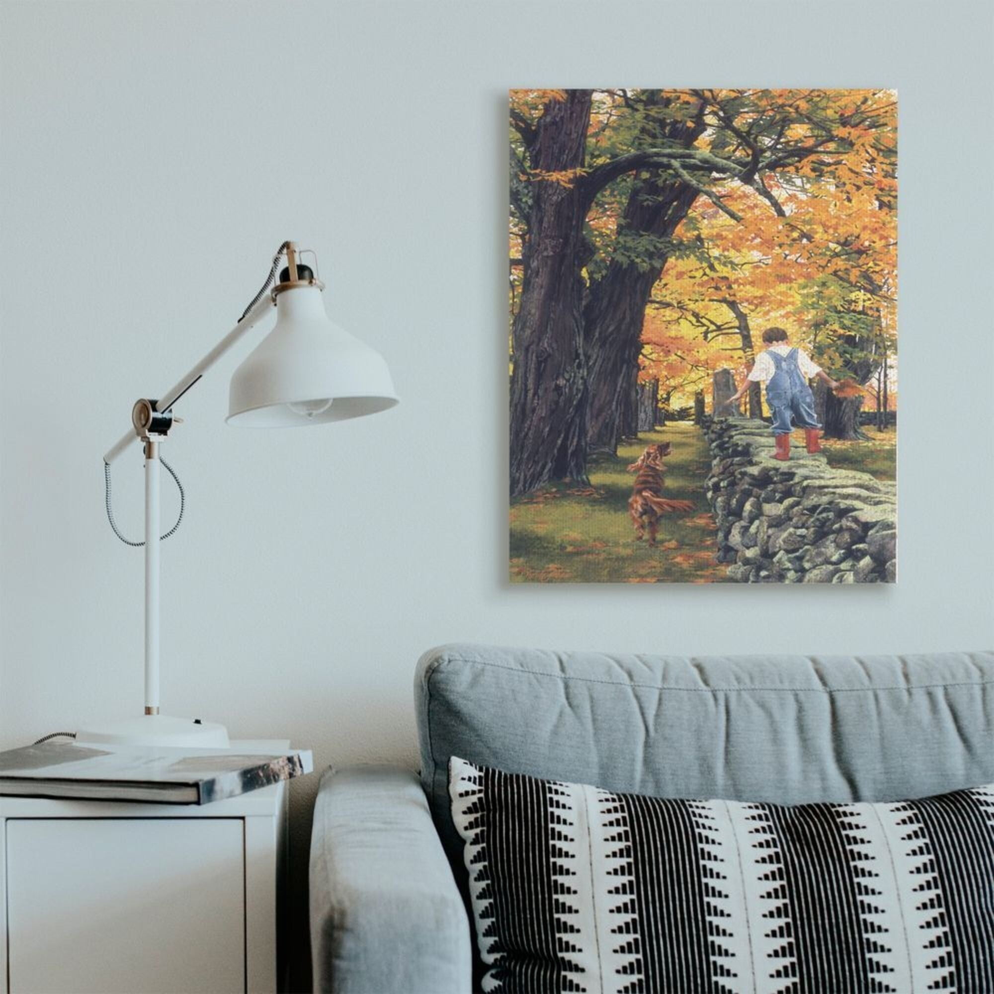 Stupell Industries Boy Walking on Stone Wall with Dog Design by Heide Presse, 36" x 48"