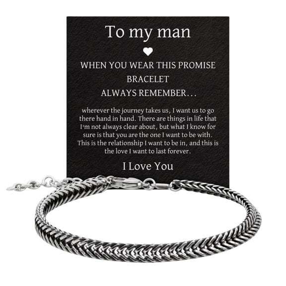 Chain Bracelets For Men 7.5" - Premium Stainless Steel Mens Bracelet, Silver Plated Non Tarnish Bracelet - Snake Chain Everyday Men's Bracelets, Stylish Gifts For Him, To My Man Dedication Card
