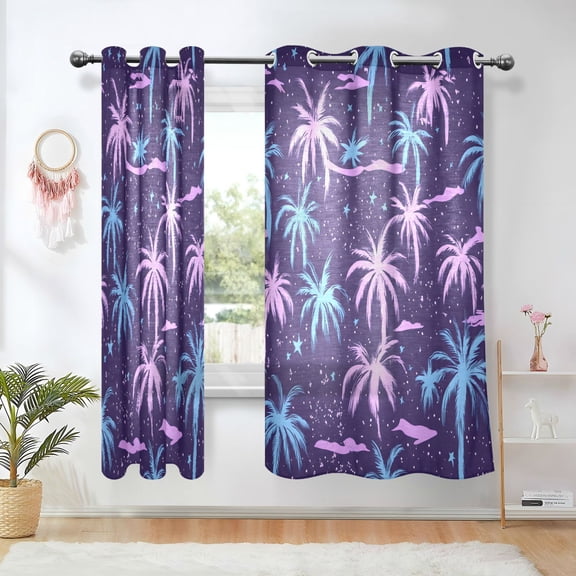 Yayeee Window Curtains Set of 2 for Living Room Light Filtering 63"x42", Plam Tree Pattern