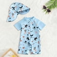 thumbnail image 2 of Tfken Boys Kids Swimwear Set Outfits For Summer Cute 2 Piece Rash Guard Onesie With Hats Set Short Sleeve Zipper Swimsuit Beach Swim Quick-Dry Children Soft Bathing Suits Size 0-3 Months Blue, 2 of 3