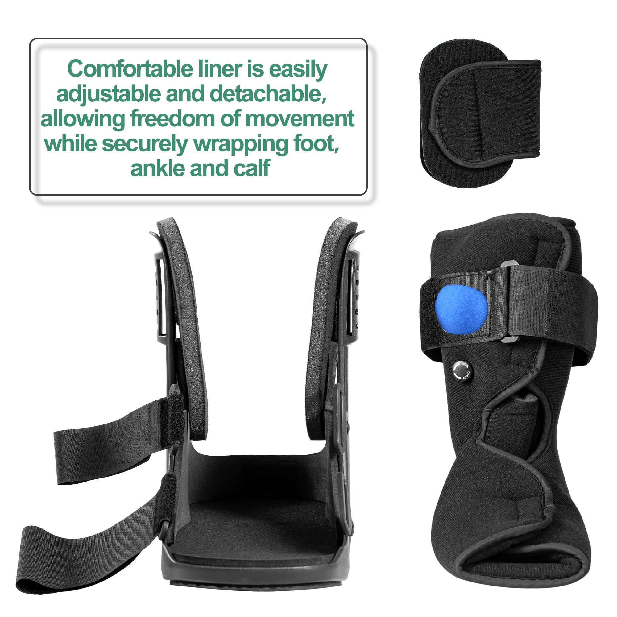 Tairibousy Short Air Walker Boot for Broken Foot, Sprained Ankle, Fracture Recovery, Black, Large
