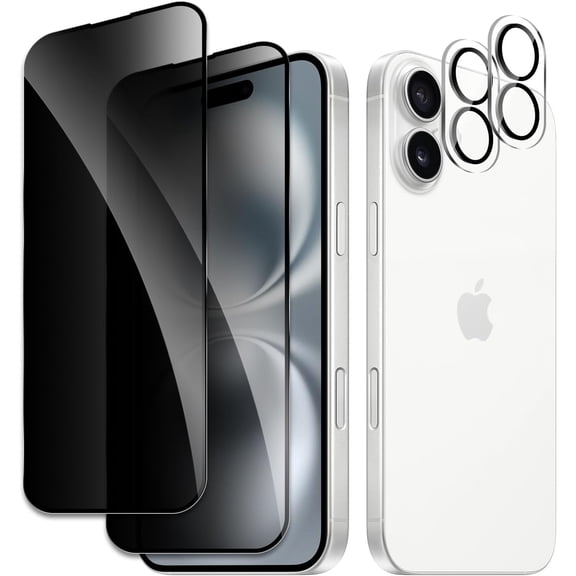 [2 2 Pack] Privacy Screen Protector for iPhone 16, Anti-Spy Shatterproof Tempered Glass with Camera Lens Tempered Glass 9H Hardness Bubble Free Anti-Glare Case Friendly