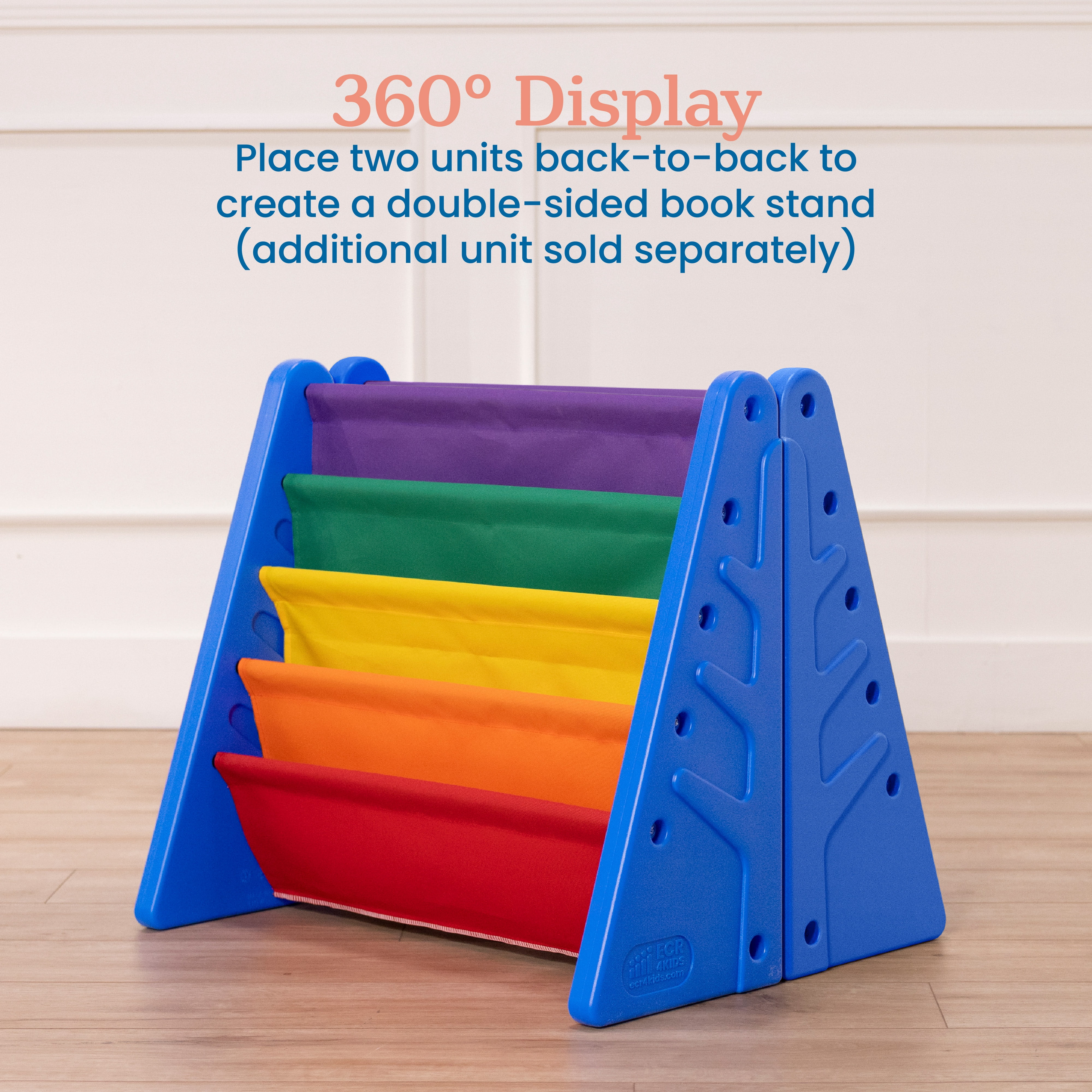 ECR4Kids 4-Tier Sling Book Display with Deep Fabric Pockets, Primary