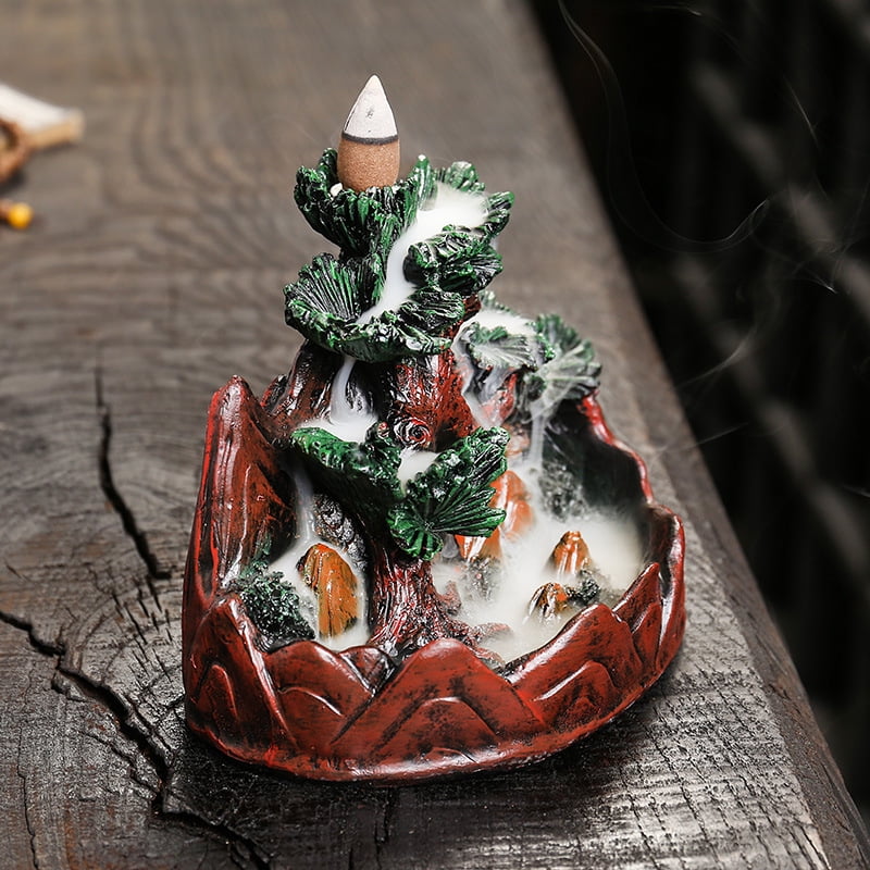 Resin Christmas Tree Backflow Incense Burner Creative Pine Tree Smoke Waterfall Smoke Incense Holder for Yoga Room Office Living Room Decor, Black