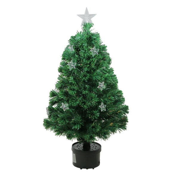 Northlight 4' Pre-Lit Potted Fiber Optic Artificial Christmas Tree with Stars - Multicolor Lights
