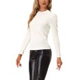 thumbnail image 4 of INSPIRE CHIC Women's Metallic Glitter Velvet Mock Neck Puff Long Sleeve Blouse Top L White, 4 of 6