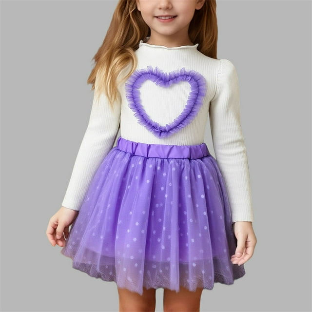 Conjunto de falda y top de malla para niña, conjunto de dos piezas, top y falda, blusas de manga larga y cuello redondo, blusas de poliéster para niños