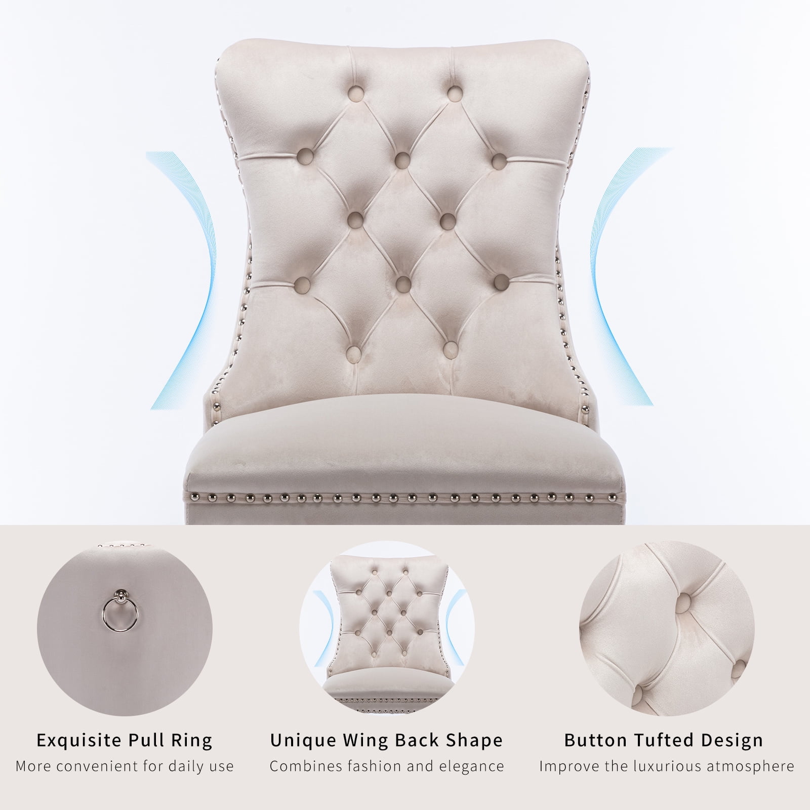 ODUSE-DAILY Beige Velvet Dining Chairs Set of 2, Kitchen & Dining Room Chairs, Tufted Dining Chairs, Fabric Upholstered, Solid Wood, Sillas De Comedor (Beige, 2 Pcs)