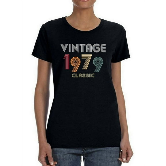 Smartprints Womens Graphic Tee Black - Classic Vintage Since 1979 100% Cotton Regular Fit