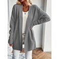 thumbnail image 3 of Solid Open Front Knit Cardigan Casual Long Sleeve Loose Sweater With Pocket Women's, 3 of 18