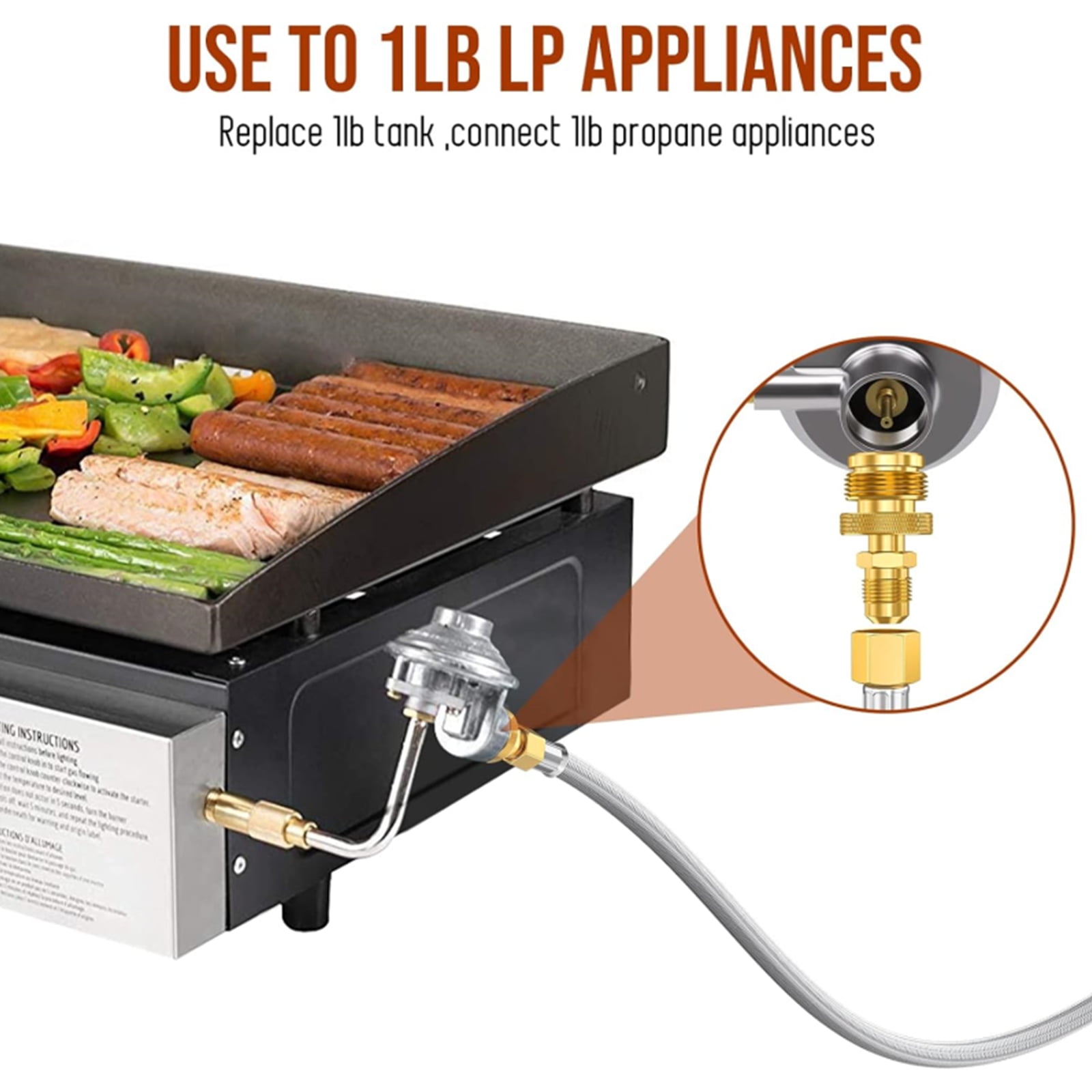 12FT 1/4'' Quick Disconnect Connect Propane Hose for RV to Grill, with Adapter Connects 1 LB Portable Appliance for Blackstone Griddle, Weber Q, Coleman Grill, Buddy Heaters and More, 3/8" Female Nut