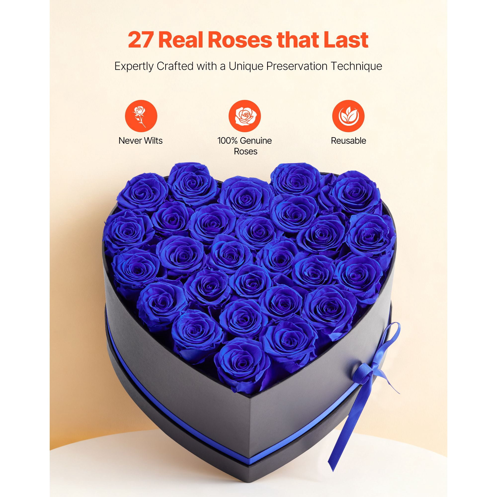 Preserved Roses 27 Real Roses in Heart Box, Lasts Up to 3 Years, No Watering Needed, Light Rose Fragrance, Romantic Gift for Valentine's Day Birthday Christmas